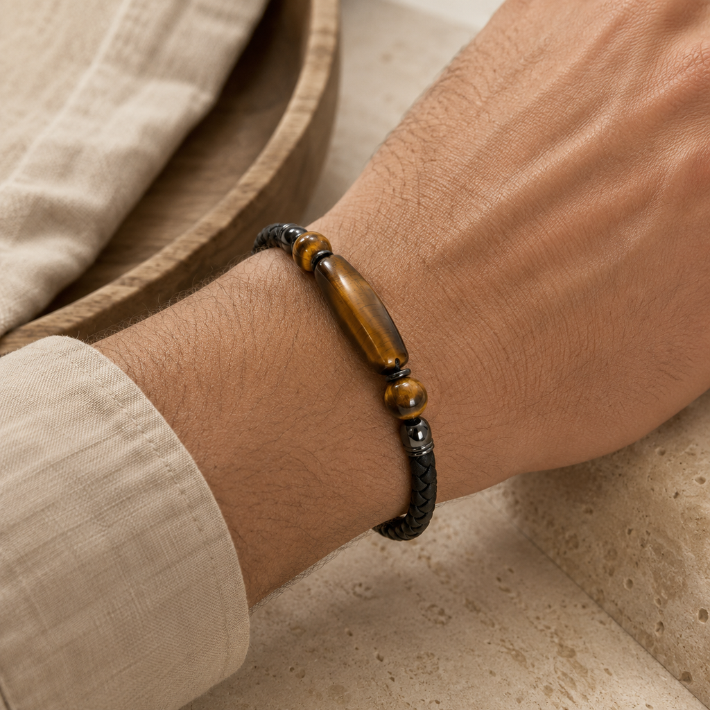 Tigerauge Lederarmband mit länglichem Stein