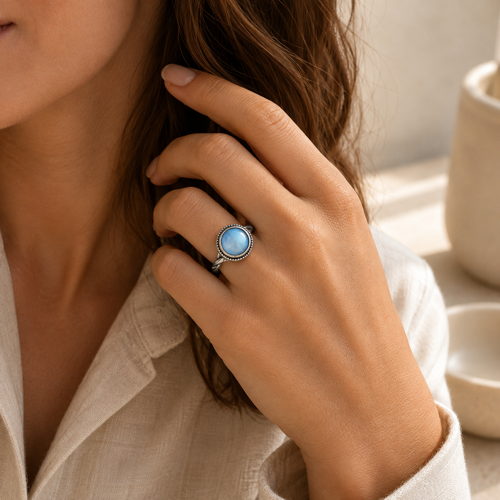 Aquamarin Ring aus 925er Silber mit Zackenrahmen