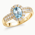 Aquamarin Ring Gold aus 925er Silber mit ovalem Stein und Kristallkranz