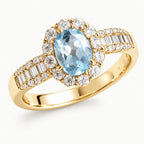 Aquamarin Ring Gold aus 925er Silber mit ovalem Stein und Kristallkranz