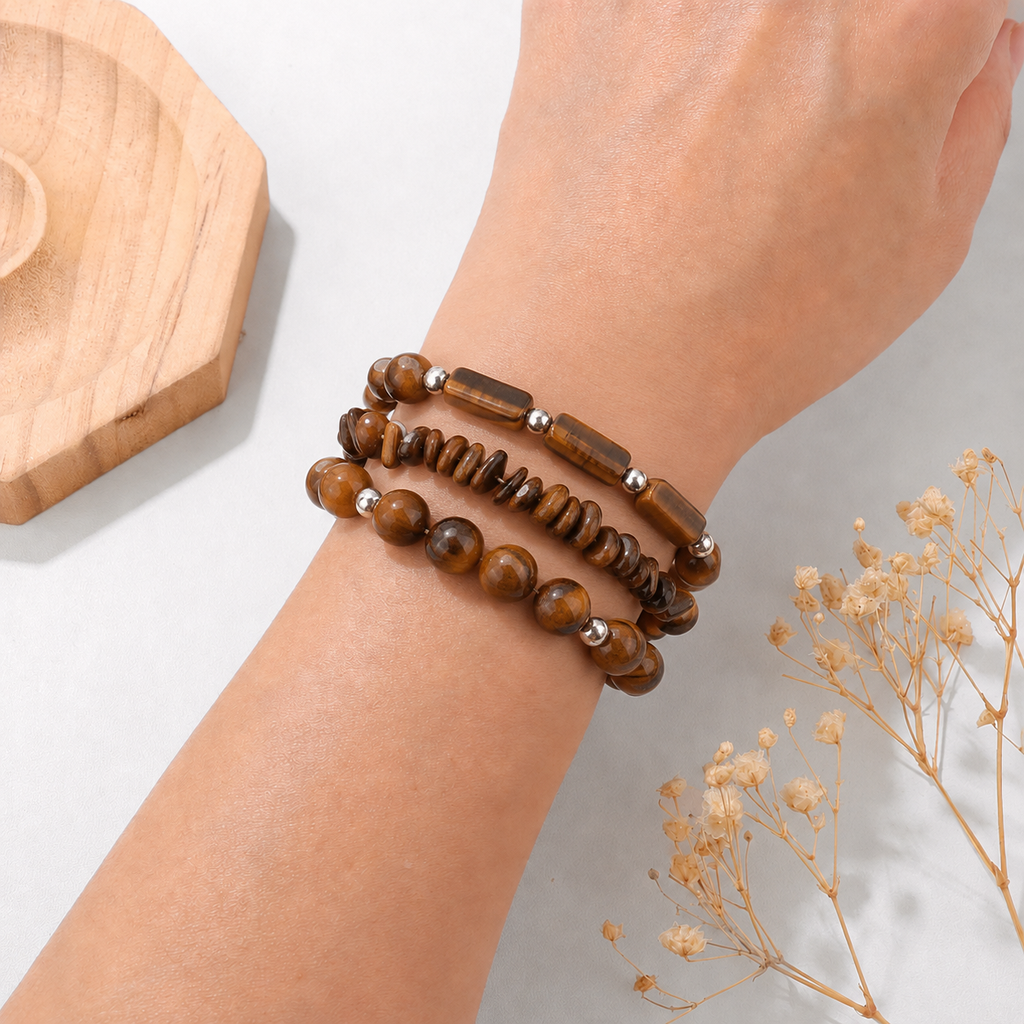 Tigerauge Armband Set mit Stäbchen und Splittersteinen