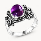 Amethyst Ring aus 925er Silber mit Rankenornamenten