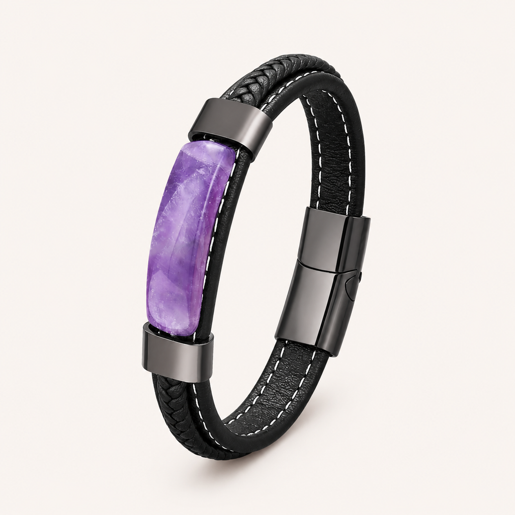 Amethyst Lederarmband mit Ziernaht