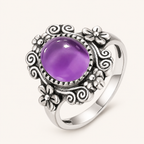 Floraler Amethyst Ring aus 925er Silber mit Spiralornamenten