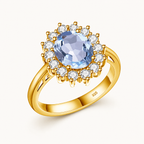 Aquamarin Ring aus 925er Silber in Goldoptik mit rundem Stein