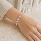Rosenquarz Makramee Armband mit länglichen Perlen