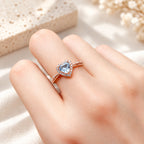 Roségoldfarbener Ring Aquamarin aus 925er Silber mit Herzstein