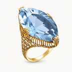 Goldfarbener Aquamarin Ring aus 925er Silber mit großem Navette-Stein