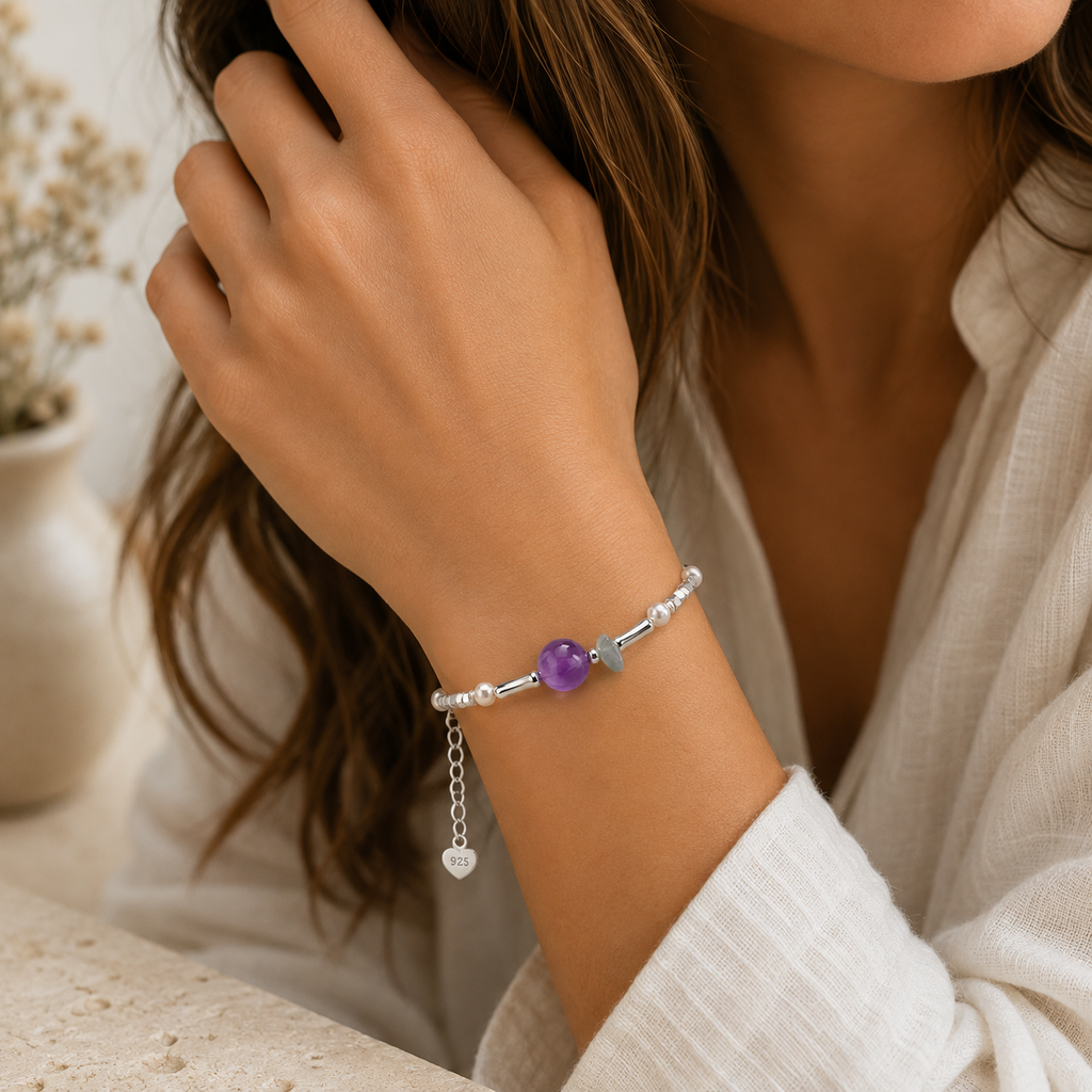 Zierliches Amethyst Armband mit 8mm Kugel
