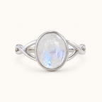 Mondstein Ring mit ovalem Stein und Schleifenfassung