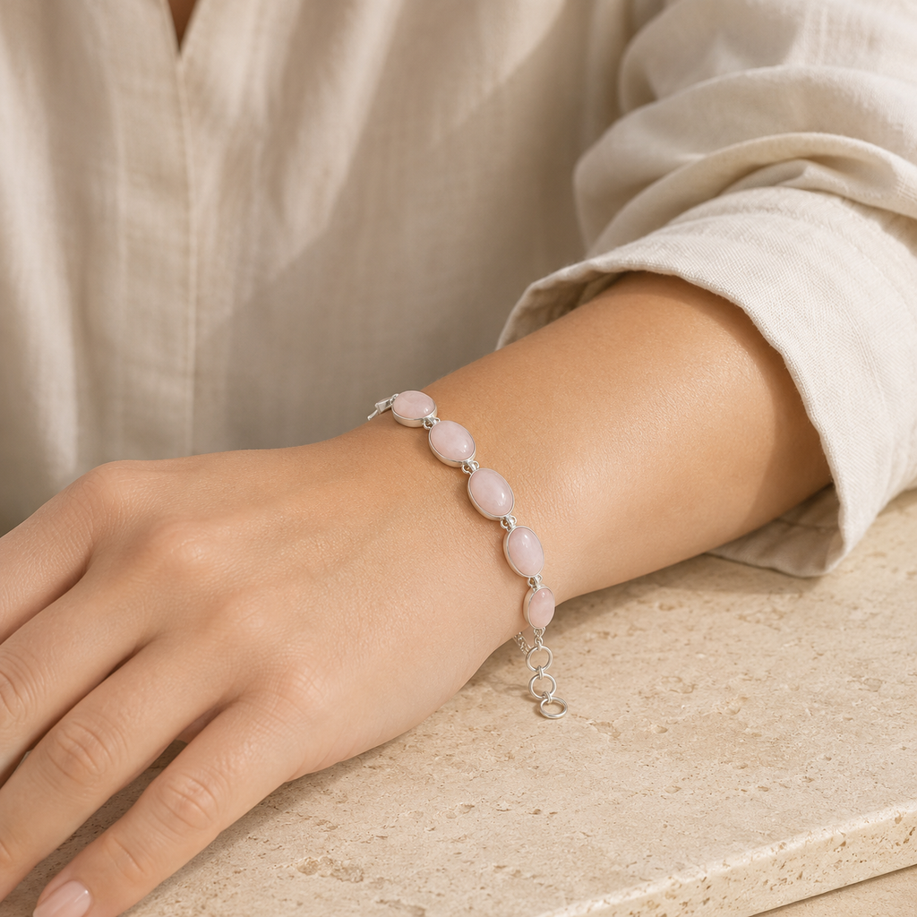 Rosenquarz Armband aus 925er Silber