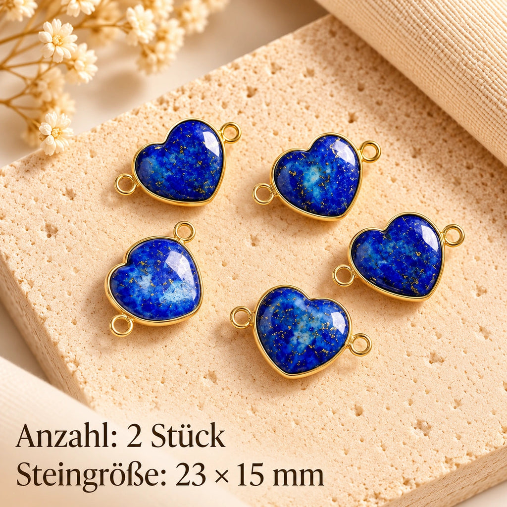 Lapislazuli Herz Anhänger Gold mit zwei seitlichen Ösen