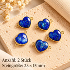 Lapislazuli Herz Anhänger Gold mit zwei seitlichen Ösen