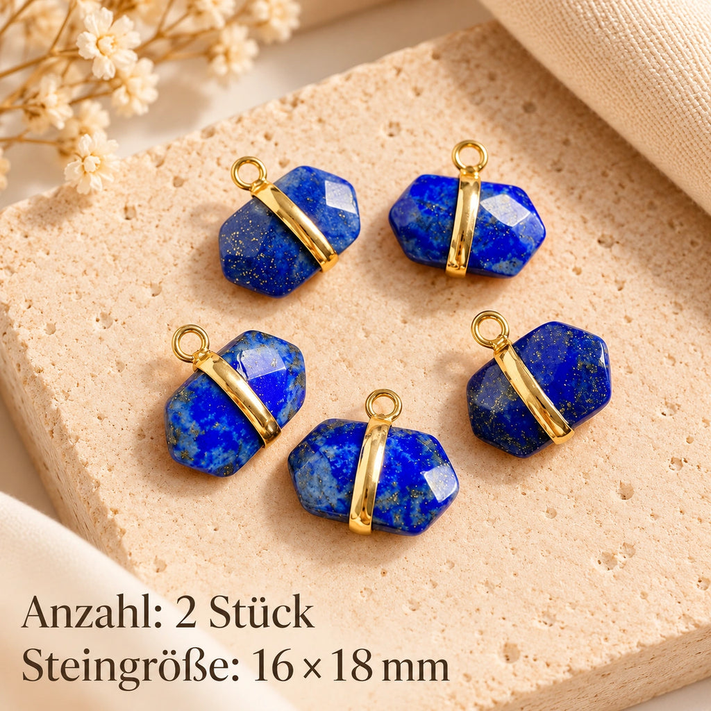 Lapislazuli Anhänger mit unregelmäßigem Stein und goldenem Mittelband