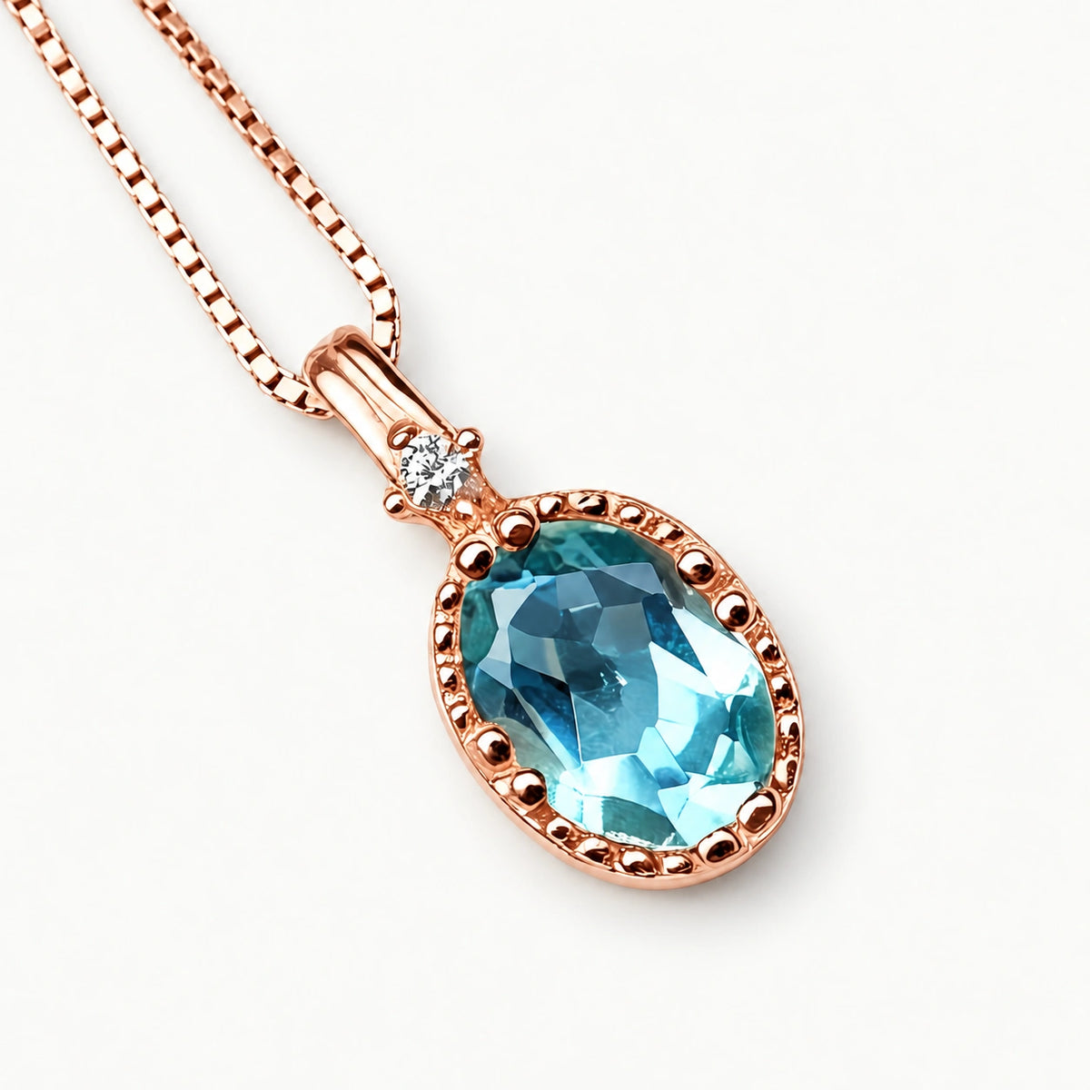 Aquamarin Halskette aus 925er Silber roségoldfarben mit ovalem Anhänger