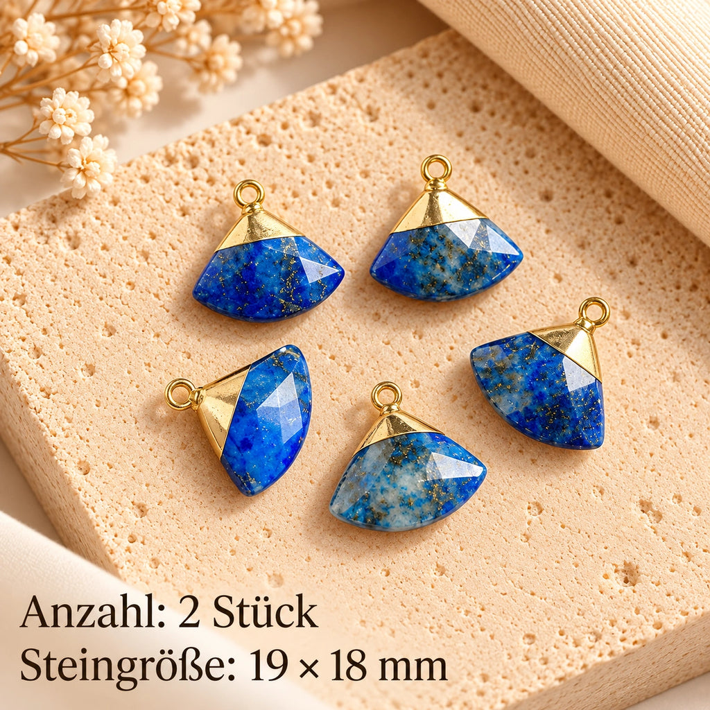 Lapislazuli Anhänger Gold in Fächerform mit vergoldeten Spitzen