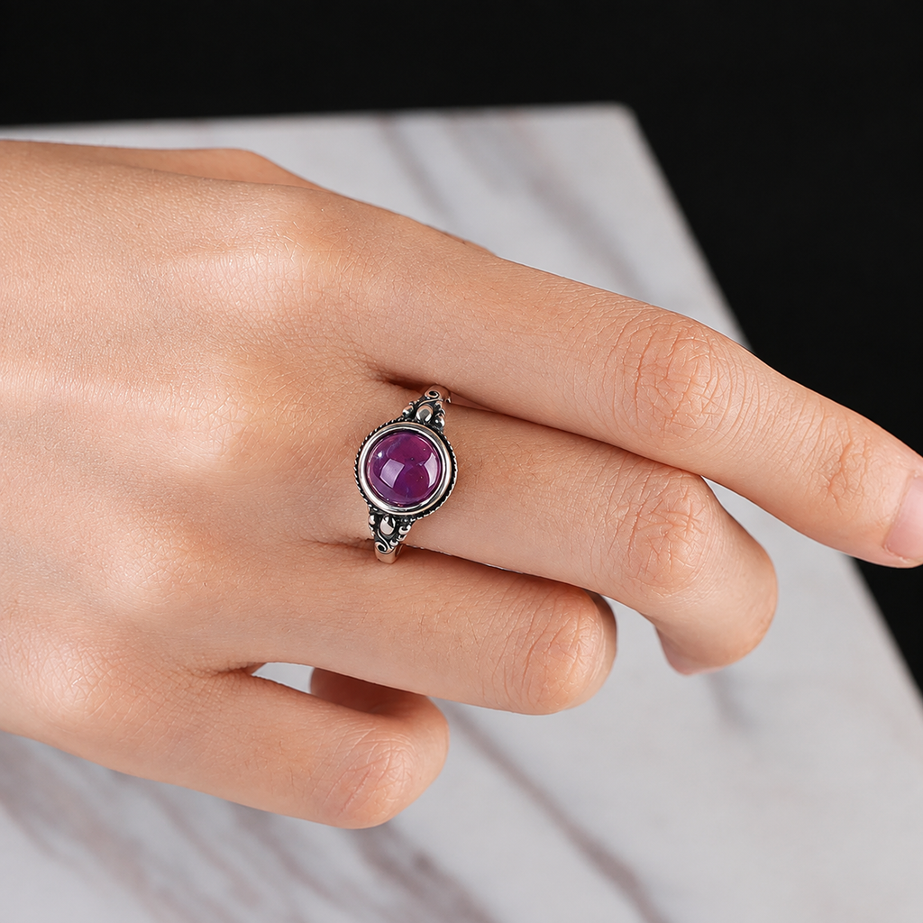 Amethyst Ring aus 925er Silber mit kleinen Blüten