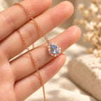 Aquamarin Kette aus 925er Silber 18K rosévergoldet mit Tropfenanhänger und Perlenoptik