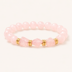 Rosenquarz Perlenarmband mit facettierten Mittelsteinen