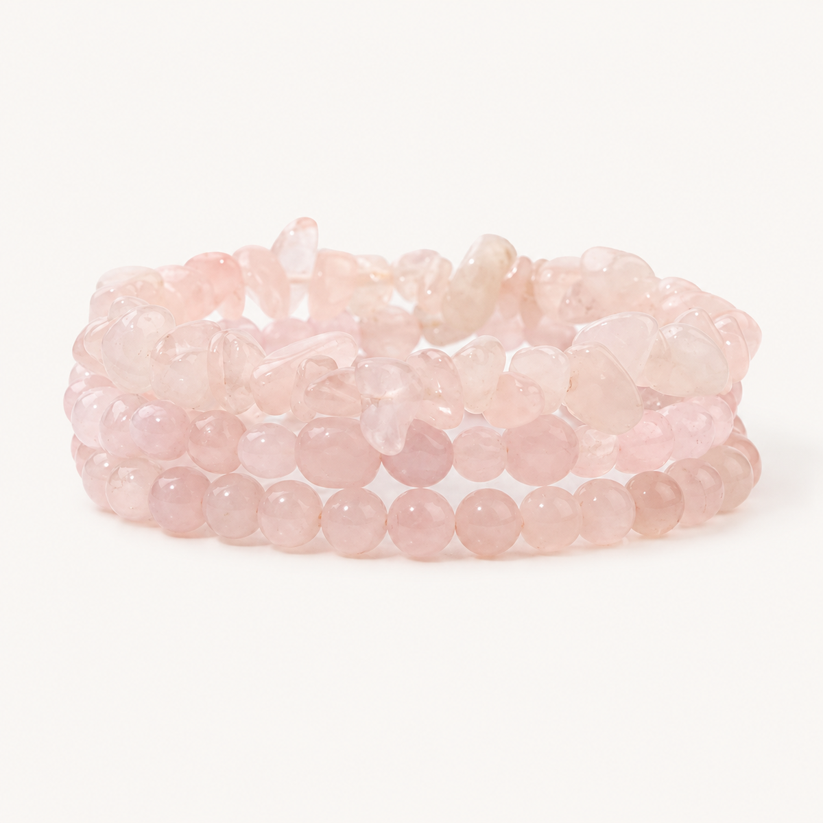 Dreireihiges Rosenquarz Splitterarmband