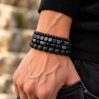 Onyx Armbänder Set mit Lavastein und Metallakzenten