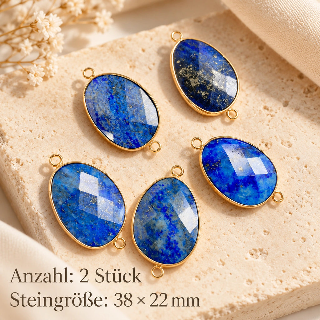 Lapislazuli Anhänger Gold mit ovalem Stein und zwei Ösen