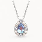 Aquamarin Kette aus 925er Silber 18K weißgoldvergoldet mit Tropfenanhänger und Ziersteinen