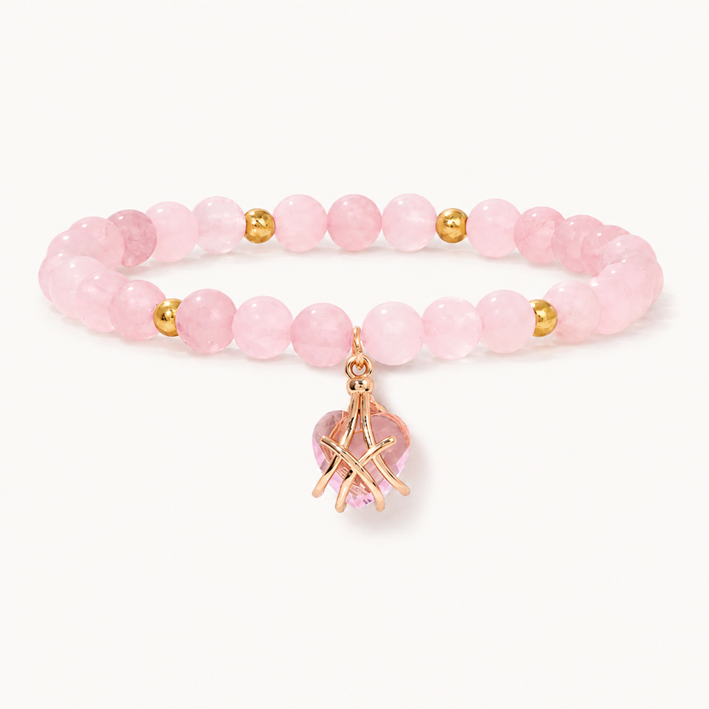 Rosenquarz Perlenarmband mit Ballerina-Anhänger