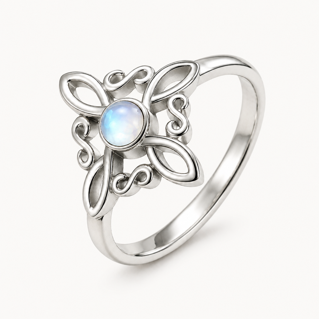 Filigraner Mondstein Ring mit Blättermotiv
