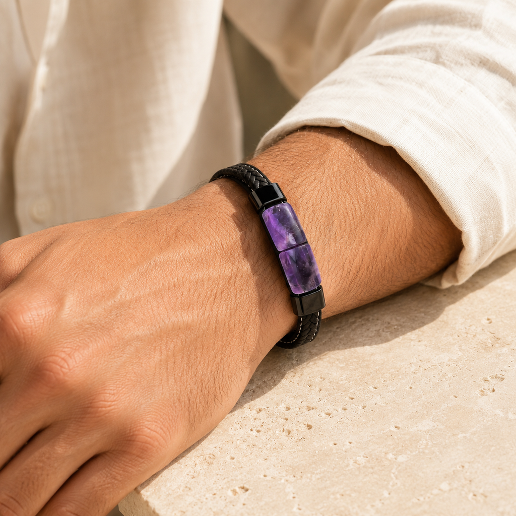 Amethyst Armband für Herren mit zwei Steinen
