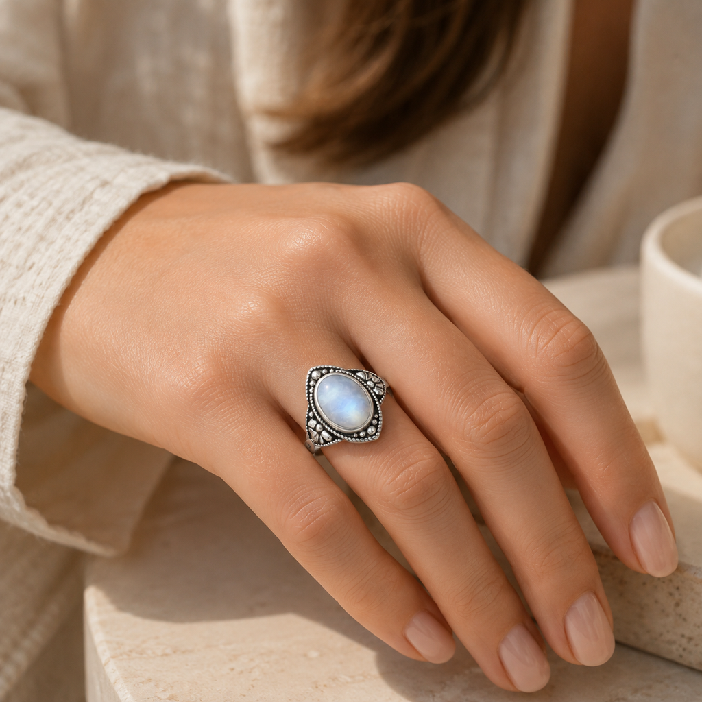 Breiter Mondstein Ring aus 925er Silber