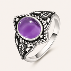 Amethyst Ring aus 925er Silber mit Flechtrahmen und Blattornamenten