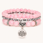 Dreireihiges Rosenquarz Armband mit Lotus