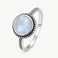 Schmaler Mondstein Ring mit Perlenrand