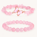 Rosenquarz Perlenarmband mit Schmetterling