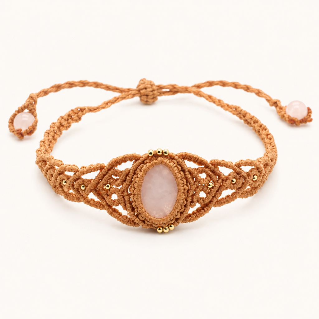 Rosenquarz Makramee Armband