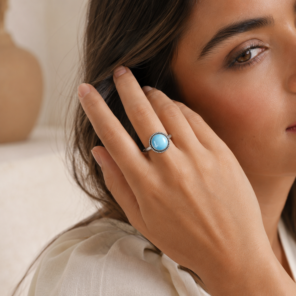 Aquamarin Ring aus 925er Silber mit offener Doppelschiene