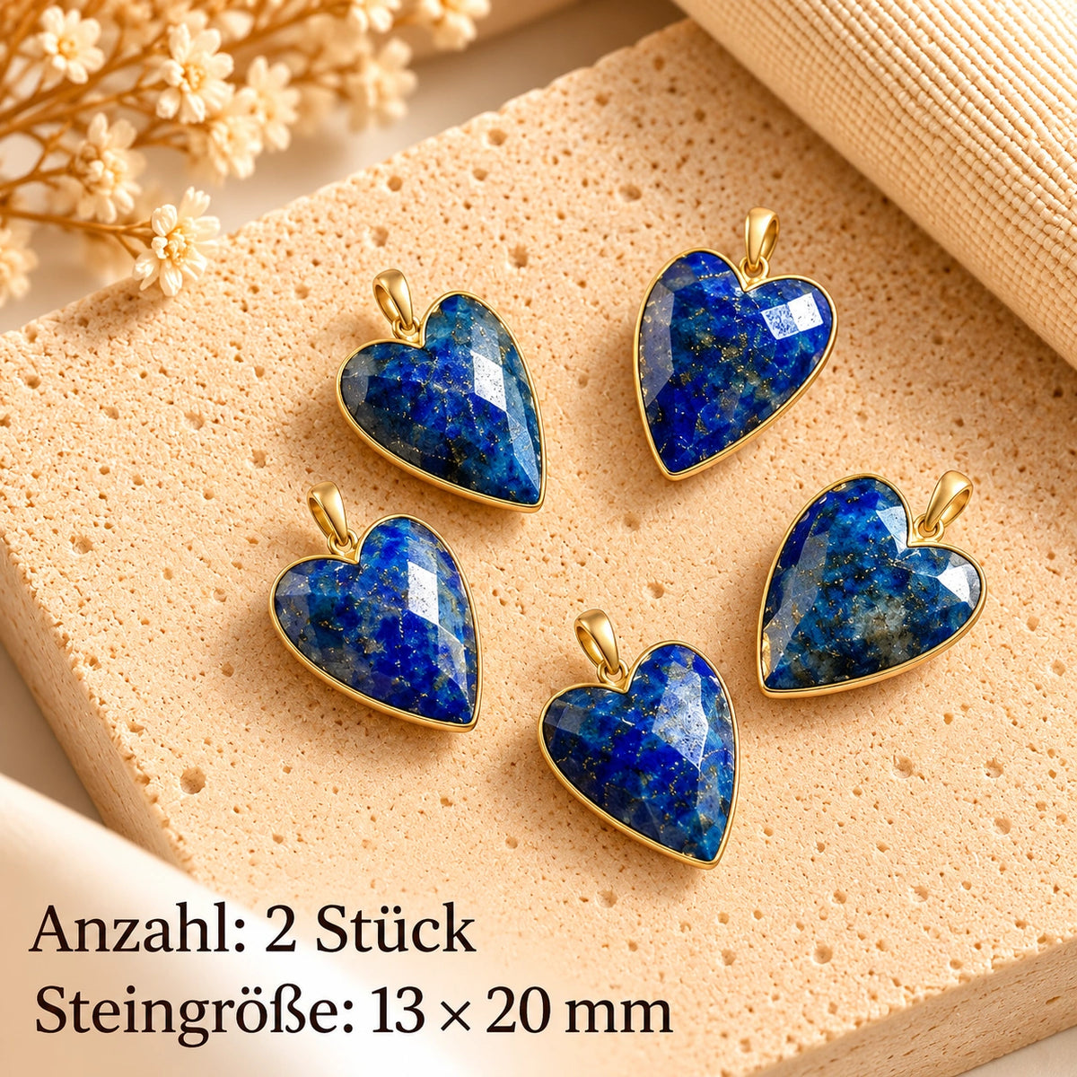 Lapislazuli Herz Anhänger Gold mit facettierter Oberfläche und asymmetrischer Form