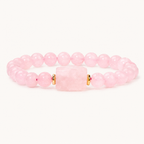Rosenquarz Perlenarmband mit rechteckigem Mittelstein