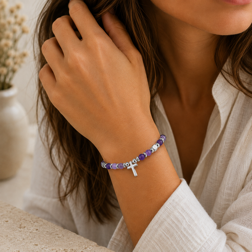 Amethyst Armband mit Kreuzanhänger