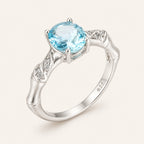 Aquamarin Look Ring mit ovalem Stein und Blattornamenten