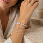 Rosenquarz Makramee Armband mit facettierten Steinen