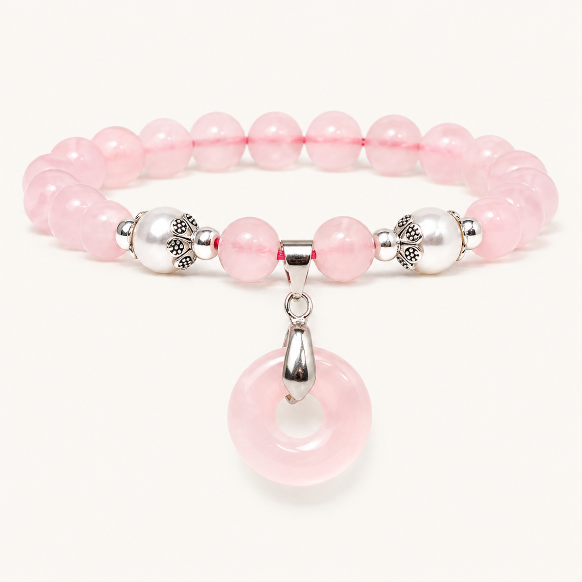 Rosenquarz Perlenarmband mit Donut