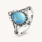Aquamarin Ring aus 925er Silber mit Blättern und Akzenten