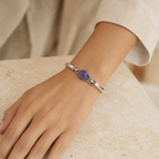 Amethyst Armreif aus 925er Silber mit ovalem Cabochon