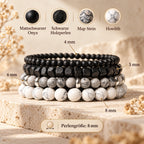 Schwarzes Onyx Armbänder Set mit Map Stone und Howlith