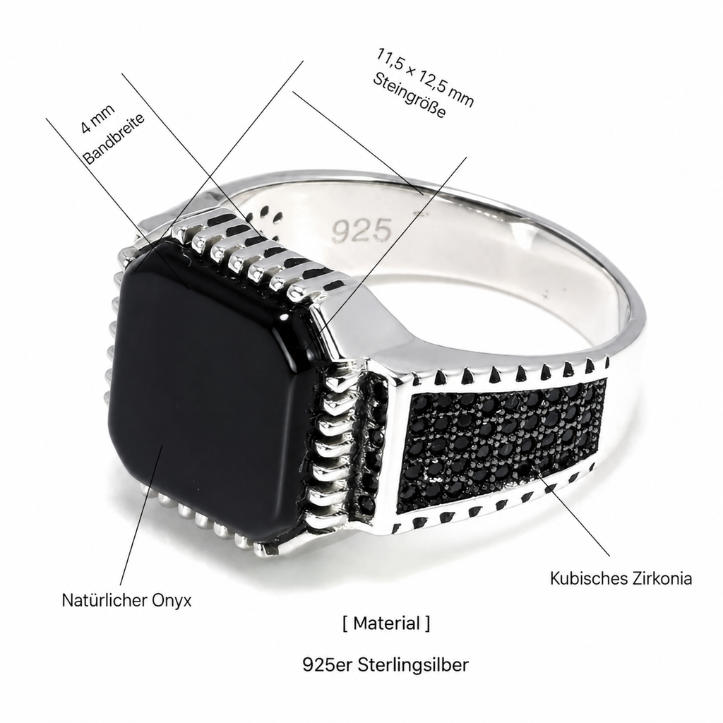 Onyx Siegelring aus 925er Silber mit Pavé-Schultern
