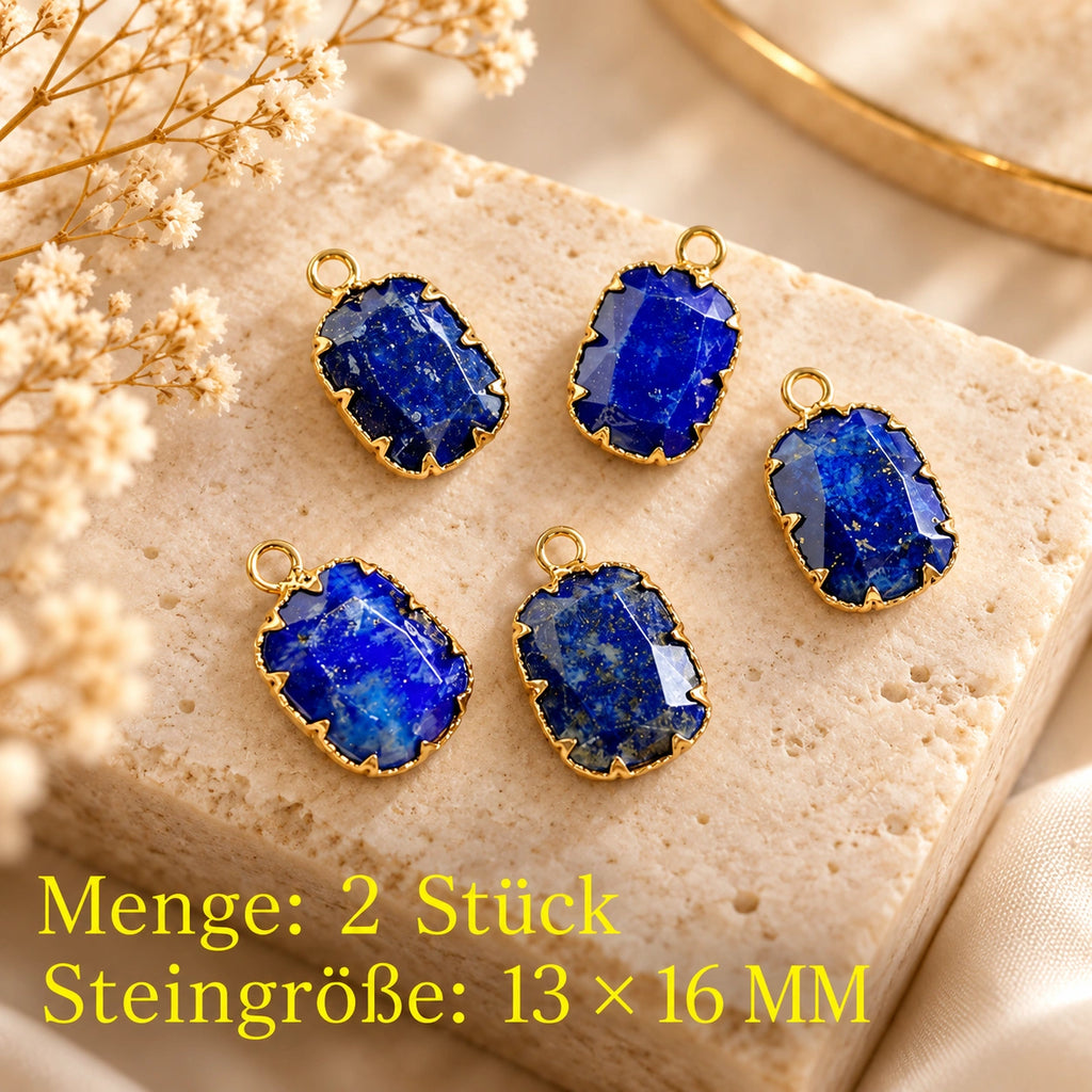 Lapislazuli Anhänger Gold mit rechteckigem Stein und gezackter Krappenfassung