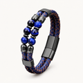 Zweireihiges blaues Tigerauge Lederarmband