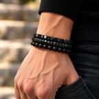 Schwarzes Onyx Armbänder Set mit geometrischen Perlen